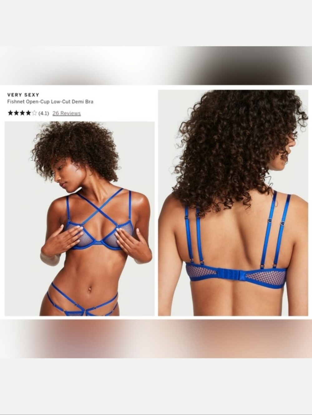 Victoria's secret very sexy fishnet open cup demi bra LARGE BLUE